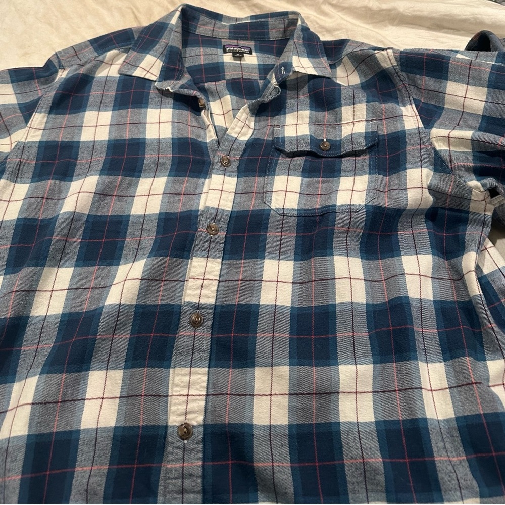 Patagonia Blue and White Plaid Men's Shirt